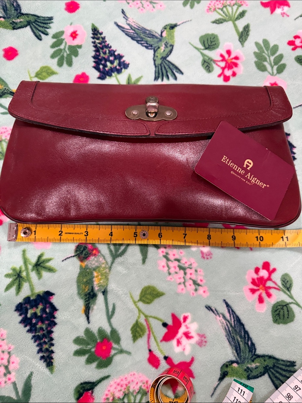 Etienne Aigner Wine Red Leather Wristlet Clutch vintage